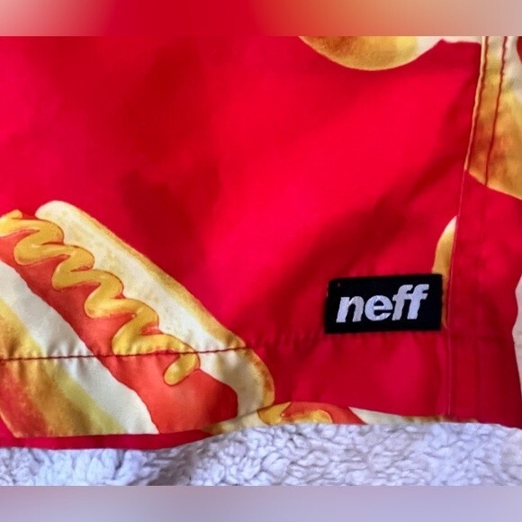 Men’s Swim Trunks Board Shorts NEFF Red Hotdog Print Size Small EUC - Picture 2 of 9